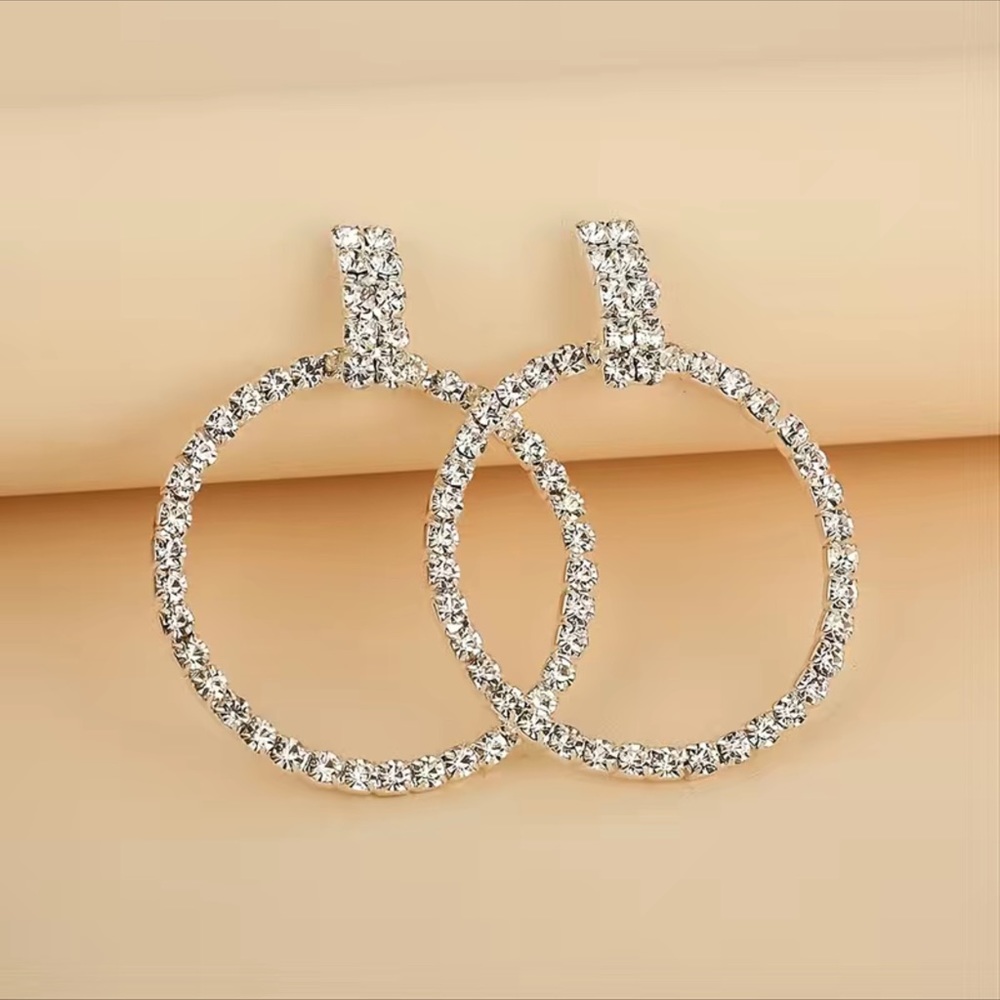 Round Hollow Shiny Sparkling Diamond Earrings